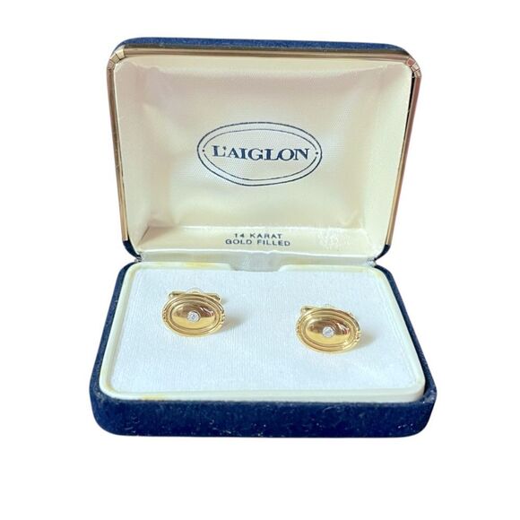 Vintage L’aiglon 14K GF Diamond Cufflinks - Picture 1 of 4